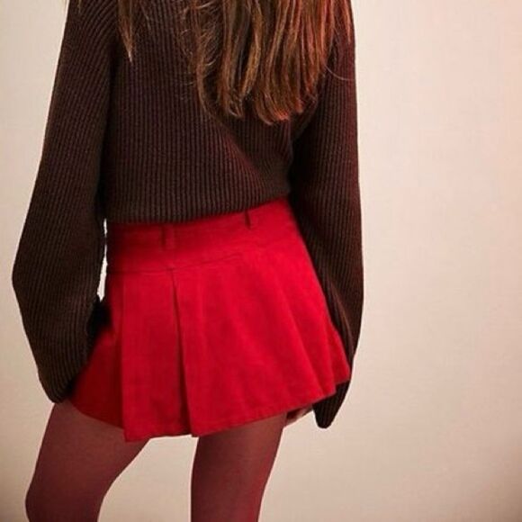 NWT Free People Micro Mini Red Skort Skirt with Shorts - Picture 3 of 7